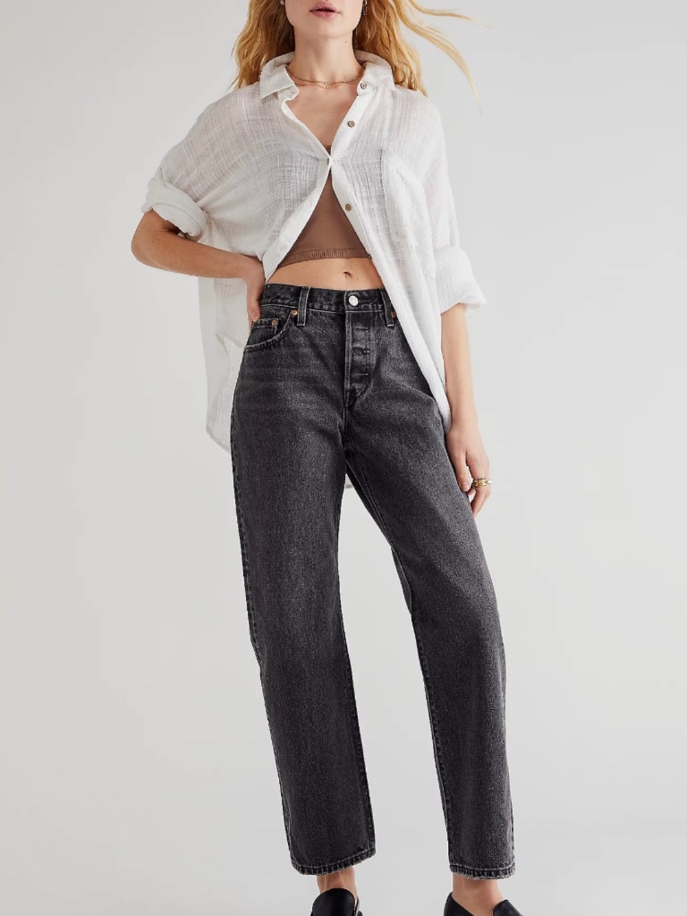 Free People Levi 90's 501 Black Jeans Denim Size 28 Skinny Pant (X)
